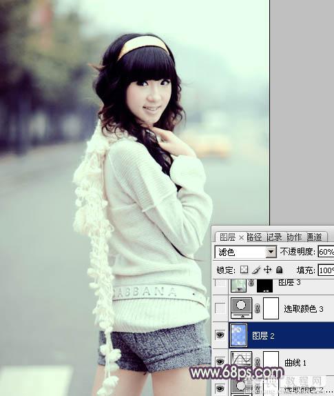 Photoshop为街道美女图片加上淡绿韩系色19