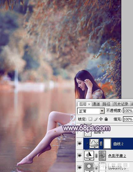 Photoshop将湖景美女图片打造出冷暖对比的冷调蓝紫色40