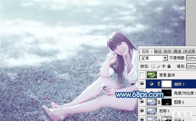 photoshop利用通道替换打造唯美的青蓝色草地美女图片31