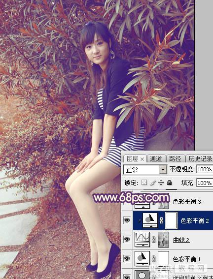 Photoshop为外景美女图片打造流行的秋季红蓝色效果30