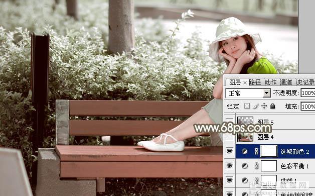 Photoshop为公园中的美女调制出怀旧的褐绿色17