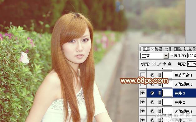 Photoshop快速为路边的美女调制出柔和的淡调黄褐色21