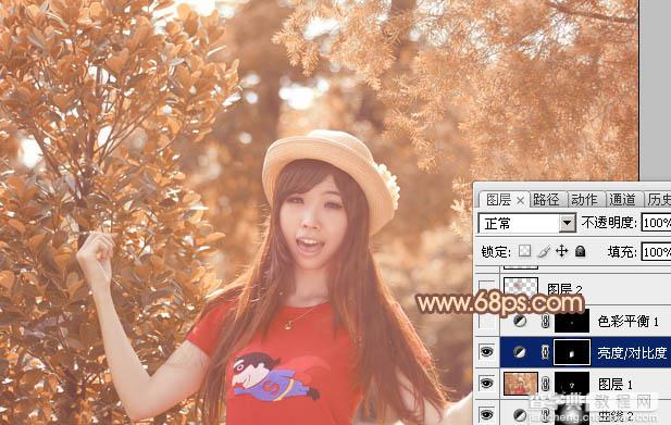 Photoshop将树林人物调制出柔和的秋季橙褐色31
