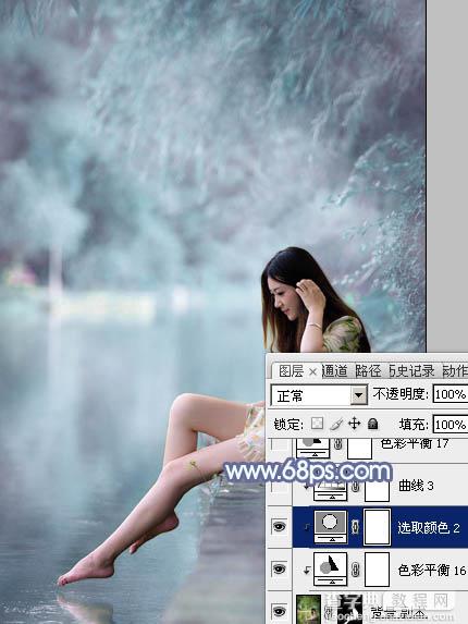 Photoshop为溪边美女图片打造梦幻的淡蓝色26
