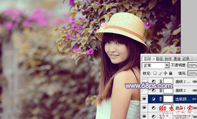 Photoshop将花边的美女调制出甜美的暖紫色18