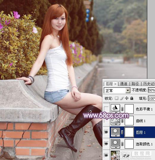 Photoshop调出甜美的秋季蓝紫色外景美女图片7