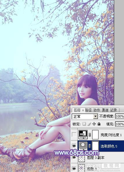 Photoshop为坐在河边的美女加上小清新的秋季橙黄色37