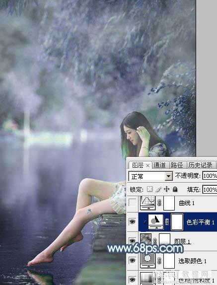 Photoshop将河边美女图片打造唯美的淡冷色13