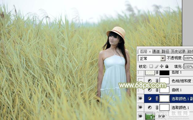 Photoshop将芦苇美女图片打造非常淡雅的冷色调7