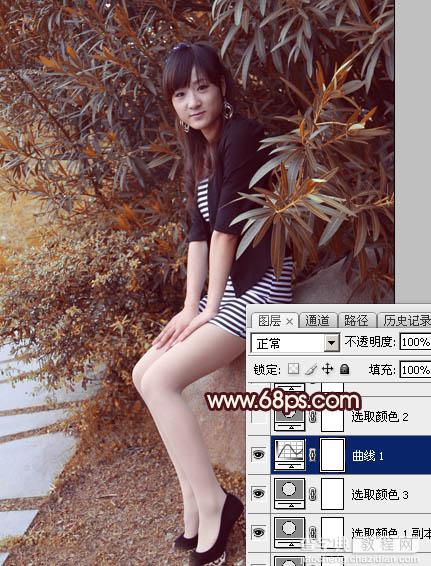 Photoshop为外景美女图片打造甜美的秋季红褐色13