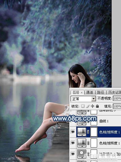 Photoshop为江景美女图片打造唯美梦幻的蓝紫色12