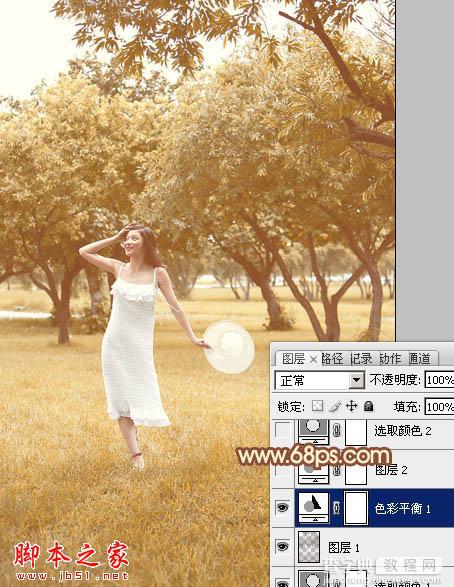 Photoshop将草地树林人物图片打造唯美的秋季淡黄色16