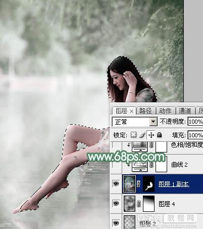 Photoshop将外景人物打造出唯美的古典淡绿色22