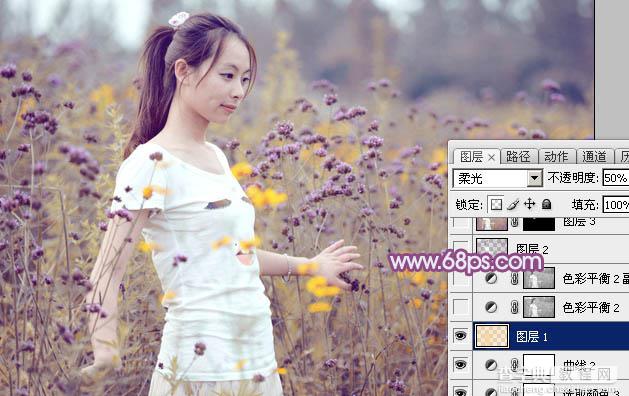 Photoshop为站在野花从中的美女调制出柔美的淡紫色27