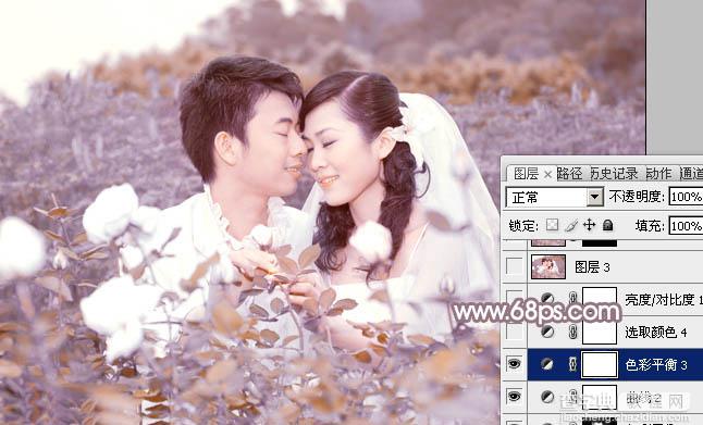 Photoshop为玫瑰园婚照调制出蓝紫中性色34