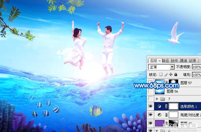 Photoshop打造在海面跳跃的清爽夏季海景婚片38