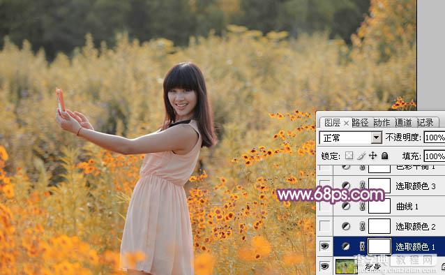 Photoshop将偏暗野花中的美女图片调制出纯美的淡黄色6