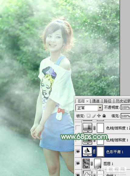 Photoshop将外景美女图片打造唯美的夏季青绿色22