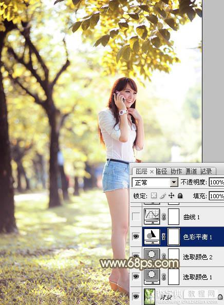 Photoshop为树边美女调出色彩柔和中性黄褐色10