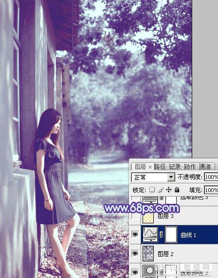 photoshop利用通道替换将房檐下美女图片增加上柔和的蓝色效果21
