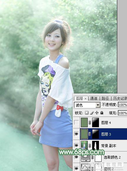 Photoshop将外景美女图片打造唯美的夏季青绿色35