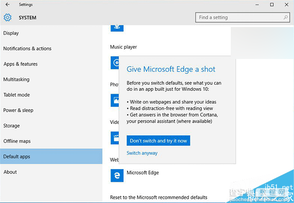 Win10预览版10568设置界面一大亮点:求用户给Edge浏览器一个机会1