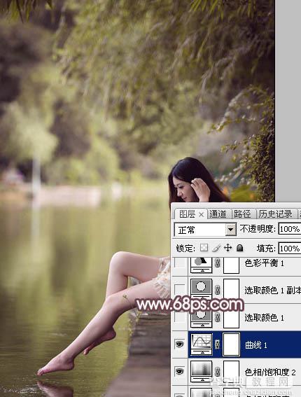 Photoshop为湖边的美女加上淡淡的粉褐色14