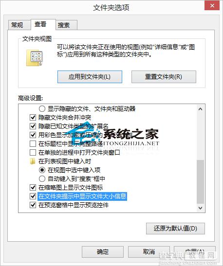 Win10系统让文件夹提示文件大小信息的方法2