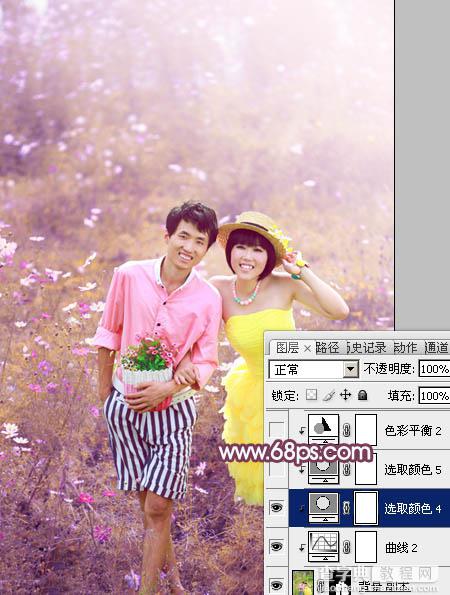 Photoshop为草地情侣调制出朦胧的粉紫色32