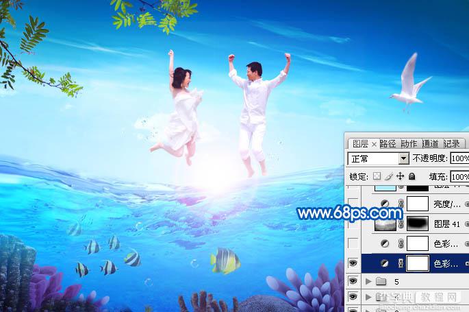Photoshop打造在海面跳跃的清爽夏季海景婚片32