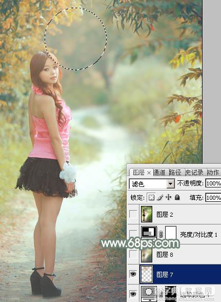 Photoshop为树林中的红衣美女加上漂亮的秋季色39