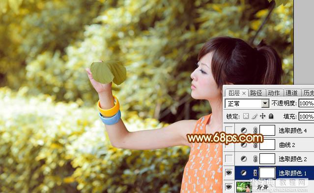 Photoshop将绿树边的美女图片调出暖暖的唯美阳光色7