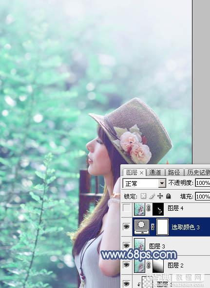 Photoshop将树景美女图片打造唯美的小清新的淡调青绿色32