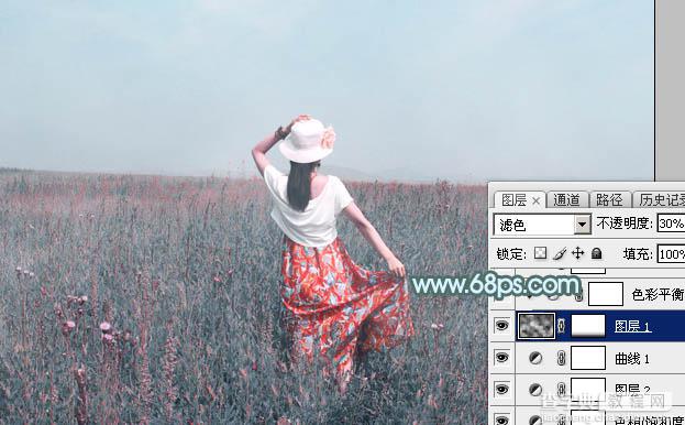 Photoshop为花丛中的美女图片打造柔美的中性淡青色15