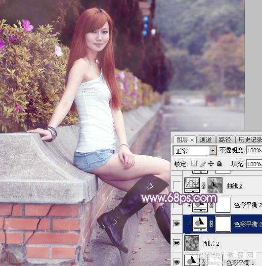 Photoshop调出甜美的秋季蓝紫色外景美女图片18