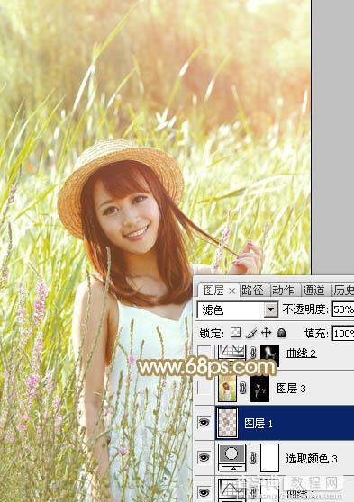 Photoshop为逆光草丛中的美女调出柔和的黄褐阳光色23