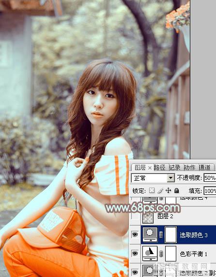 Photoshop将花坛边的美女调制出柔美的古典黄褐色效果29