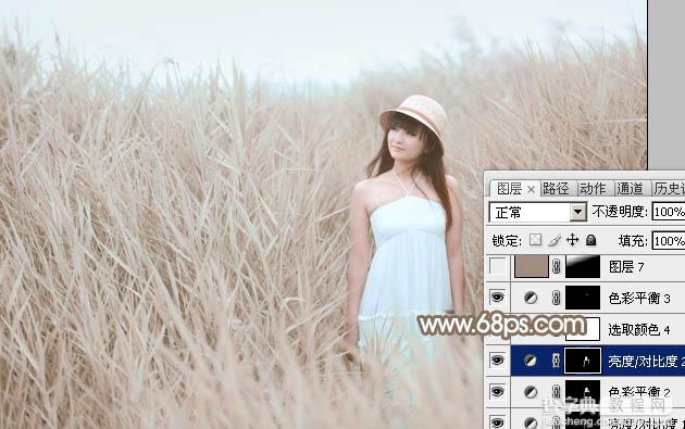 Photoshop为芦苇中的美女加上柔和的古典冷调粉褐色28