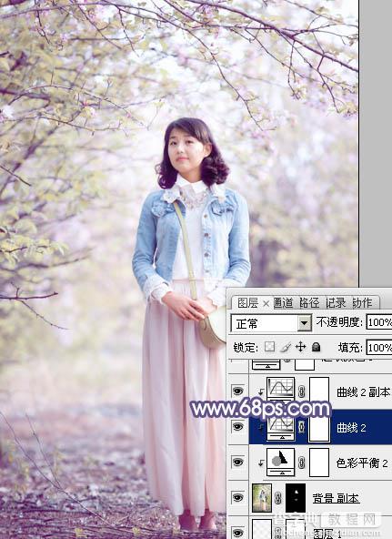 Photoshop为春季花木下的美女加上梦幻的粉紫色31