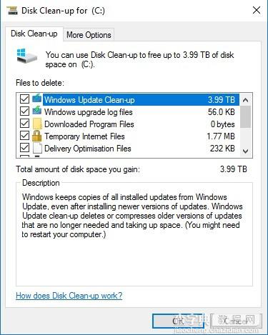 Win10累积更新KB3194798让磁盘产生3.99TB可删除垃圾1