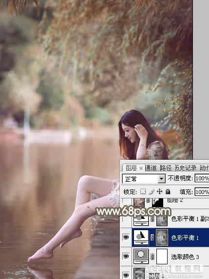 Photoshop将河景美女图片打造甜美的红褐色36