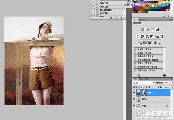 Photoshop将美女人像照片制作出框外是照片框内是油画风格效果8