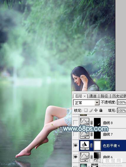 Photoshop将水边的美女调制出淡淡的青绿蜜糖色37