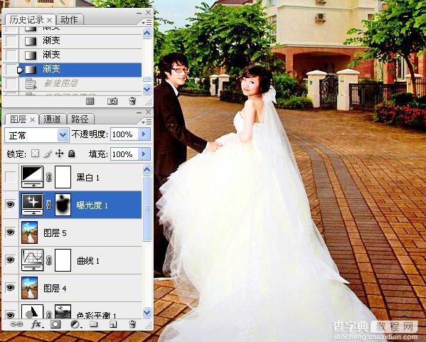 Photoshop将街景婚片增加上金黄色效果教程33