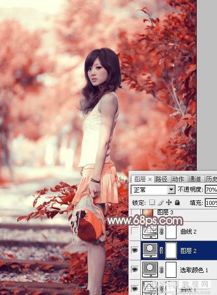Photoshop将外景人物图片打造出小清新橙红色效果12