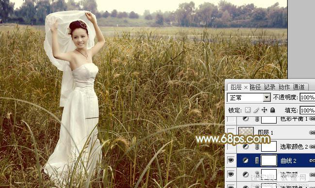 Photoshop将芦苇中的美女图片增加流行的青黄色效果13
