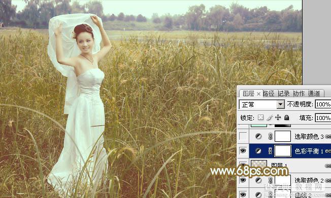 Photoshop将芦苇中的美女图片增加流行的青黄色效果20