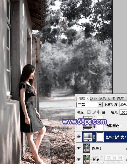 photoshop利用通道替换将房檐下美女图片增加上柔和的蓝色效果6