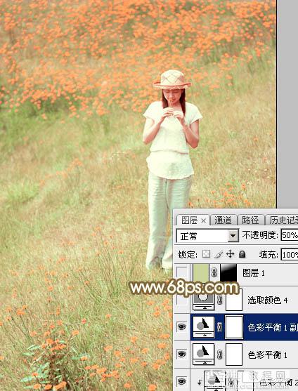 Photoshop调制出甜美的韩系粉红色野花中的美女图片28