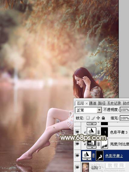 Photoshop将河景美女图片打造甜美的红褐色42